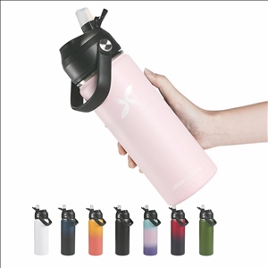 18oz Insulated Stainless Steel Water Bottle, Wide Mouth Double Wall Vacuum, Silicone Straw
